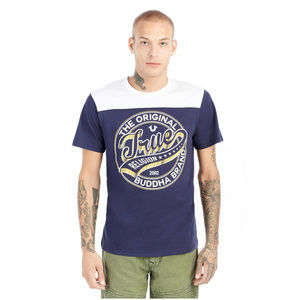 True Religion Men's Dimes Short Sleeve Football Crew Neck Tee Shirt in Blue